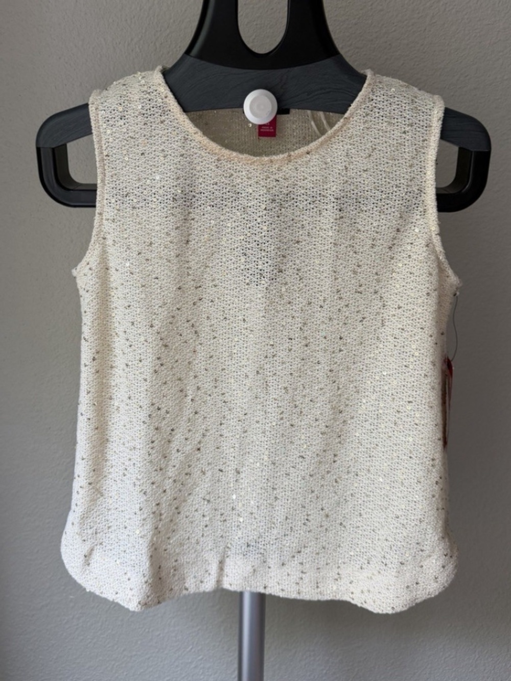 Vince Camuto Women's Beige Solid Sequin Knit Round Neck Pullover Tank XS